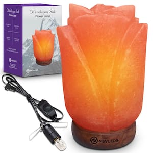 8 " Himalayan Pink Salt Lamp - Flower Shape : Bulbs and Dimmer Cord Included : UL & CE Certified - Bohemian Rustic Decor