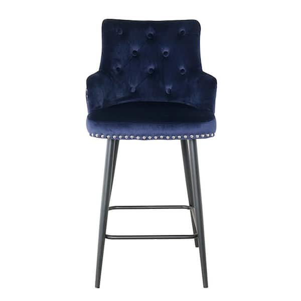 Donason 40.30 in. Dark Blue Low Back Metal Frame Bar Stool (Set of 2)