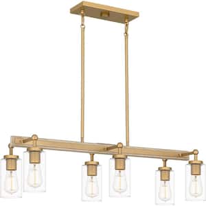 Kelleher 6-Light Nouveau Painted Weathered Brass Linear Chandelier with Clear Glass Shade