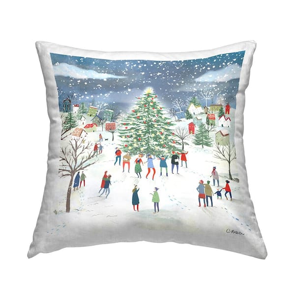 Stupell Industries Festive Town Holiday Snow Scene Multi-Color Print Polyester 18in. X 18in. Throw Pillow