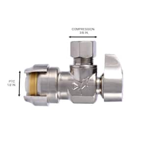 1/2 in. Push to Connect x 3/8 in. O.D. Compression Angle Stop Valve, Brushed Nickel