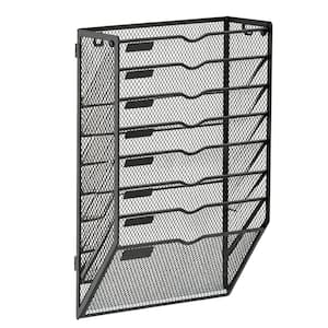12 in.W x 15 in. H Black Metal No Drilling 5-Tier Magnetic File