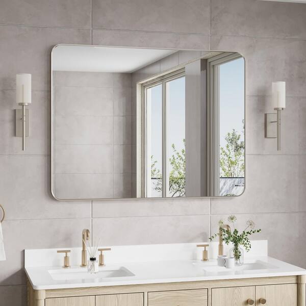 BELLA 48 in. W x 36 in. H Rectangular Aluminum Framed Wall-Mounted Bathroom Vanity Mirror in Brushed Nickel