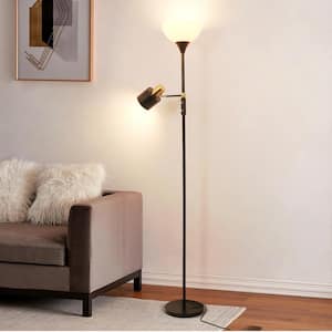 71 in. Black Industrial 2-Light Torchiere Dimming LED Tree Floor Lamp with Adjustable PVC&Metal Lampshade,Double Switchs