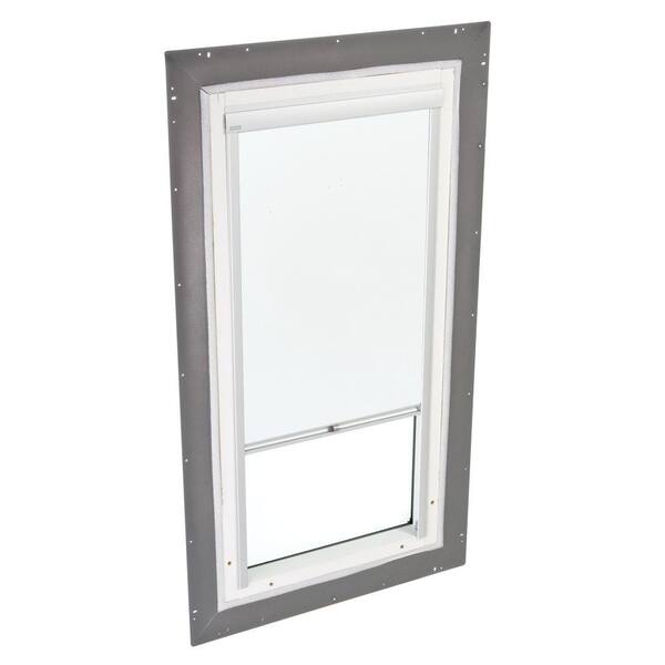 VELUX 22-1/2 in. x 46-1/2 in. Fixed Pan-Flashed Skylight with Tempered LowE3 Glass and White Manual Blackout Blind