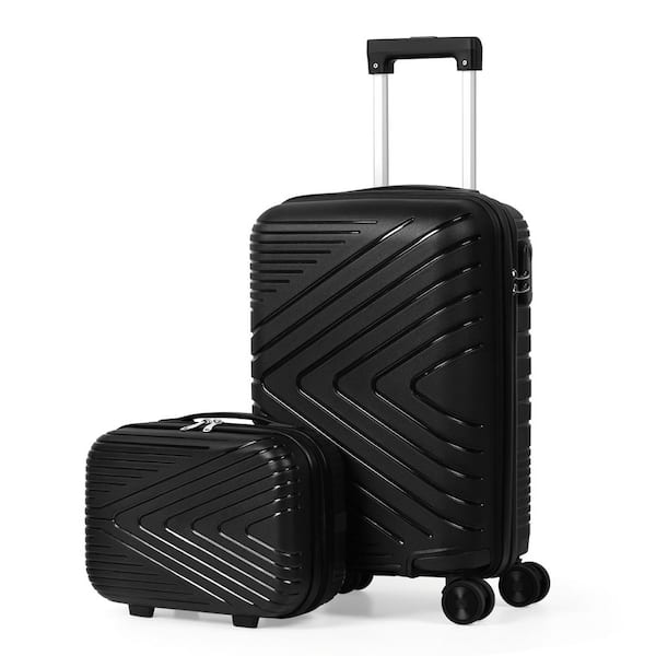 HIKOLAYAE 2-Piece Set PP Hardside Luggage with Spinner Wheels（14 in./20 in., Black）