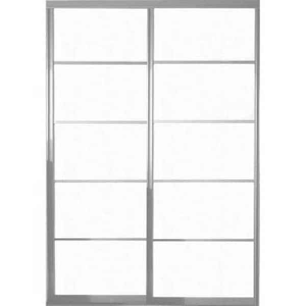 Contractors Wardrobe 60 in. x 96 in. Silhouette 5 Lite Satin Clear Aluminum Frame Mystique Glass Interior Sliding Closet Door