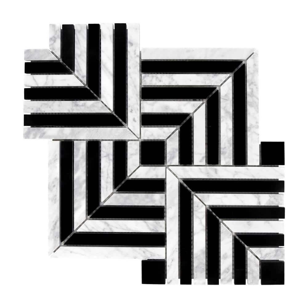 11.81" x 11.81" Black and White Marble Mosaic Tile