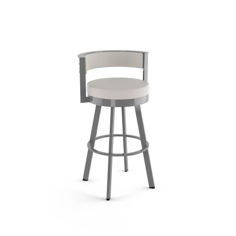 Light Gray Swivel Bar Stool with Metal Frame
