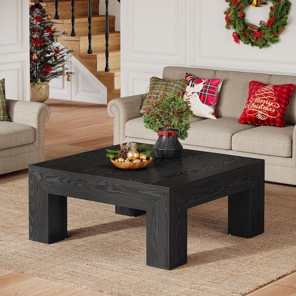 Allan 39.4 in. Black Square Wood Coffee Table with Sturdy Wooden Legs
