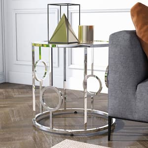 Freys 23 in. Chrome Round Glass End Table