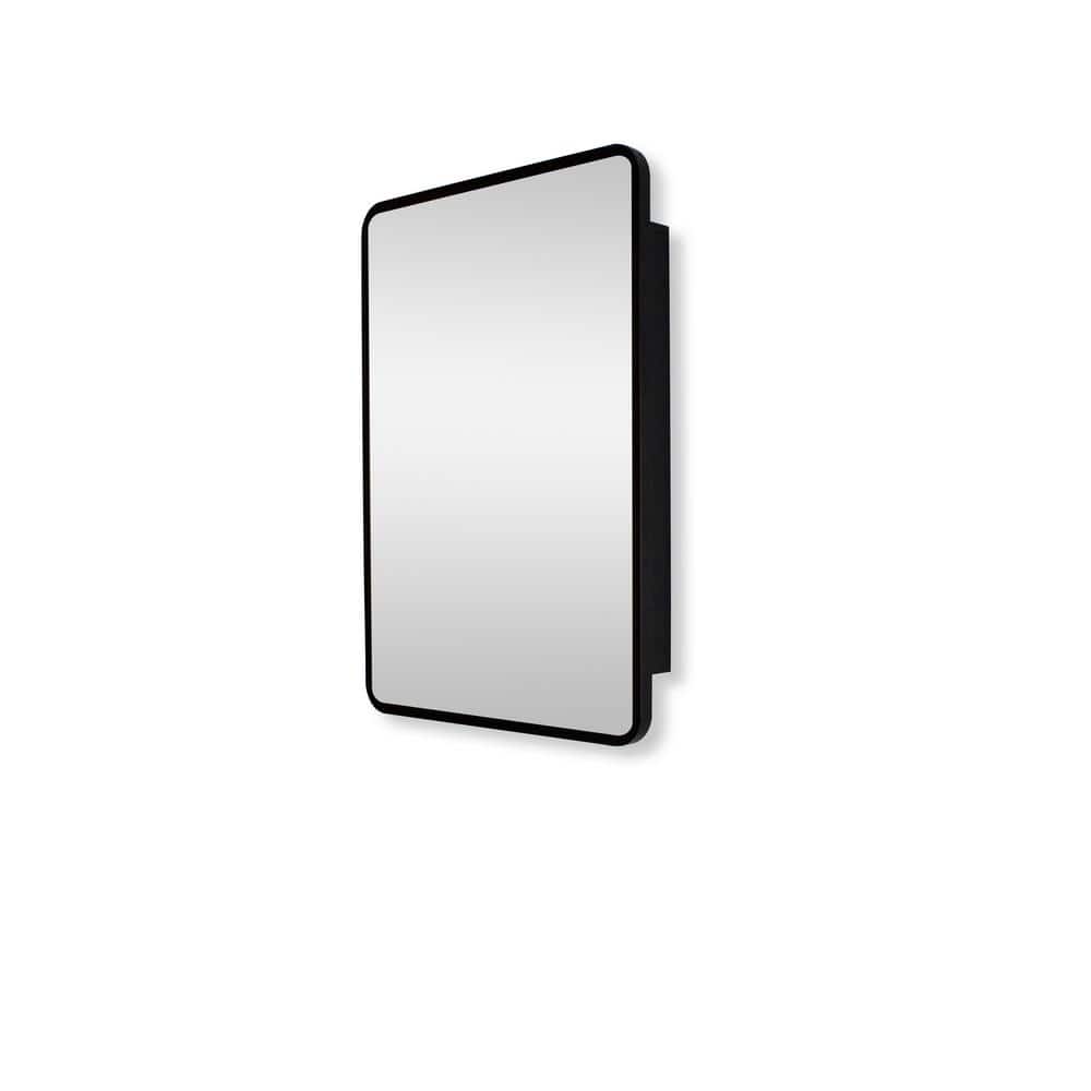 24 in. W x 30 in. H Rectangular Black Iron Recessed or Surface Mount Medicine Cabinet with Mirror