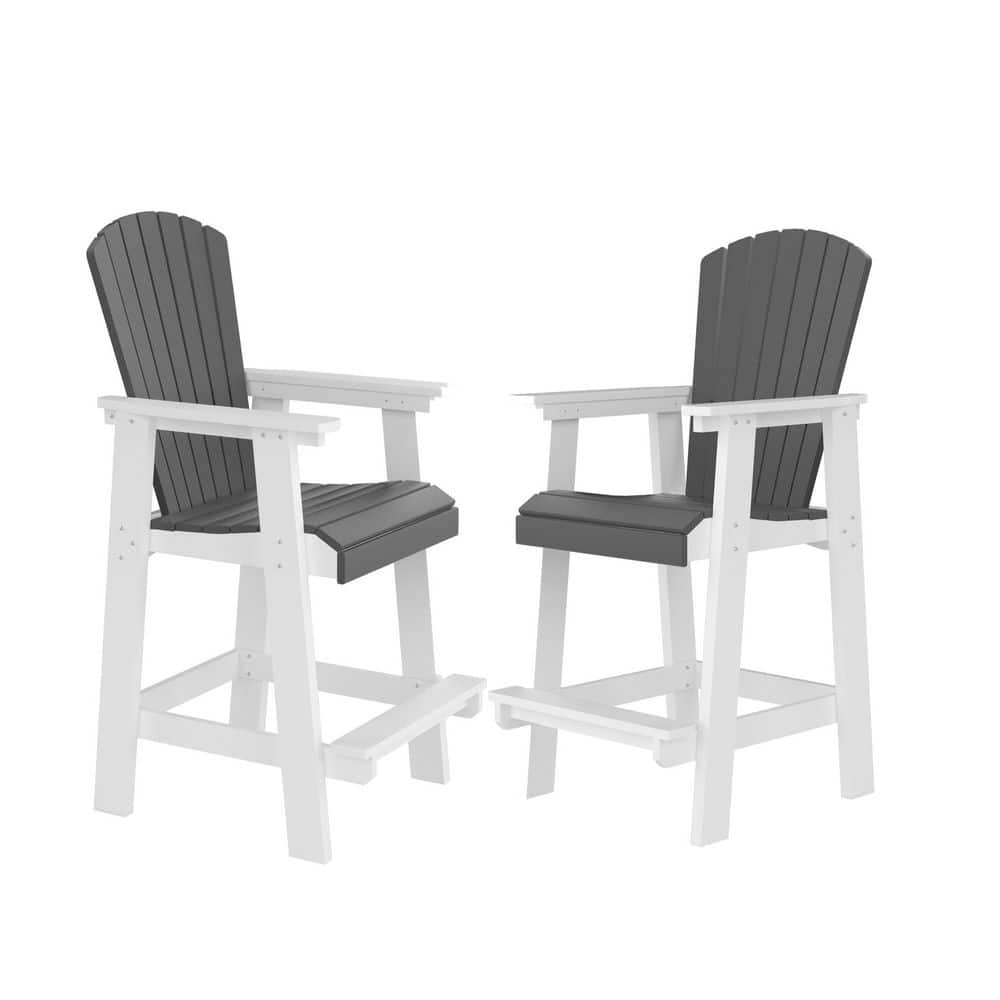 Tatayosi HDPE Plastic Outdoor Bar Stool, White plus Gray, (Set of 2) JHW120942275 The Home Depot