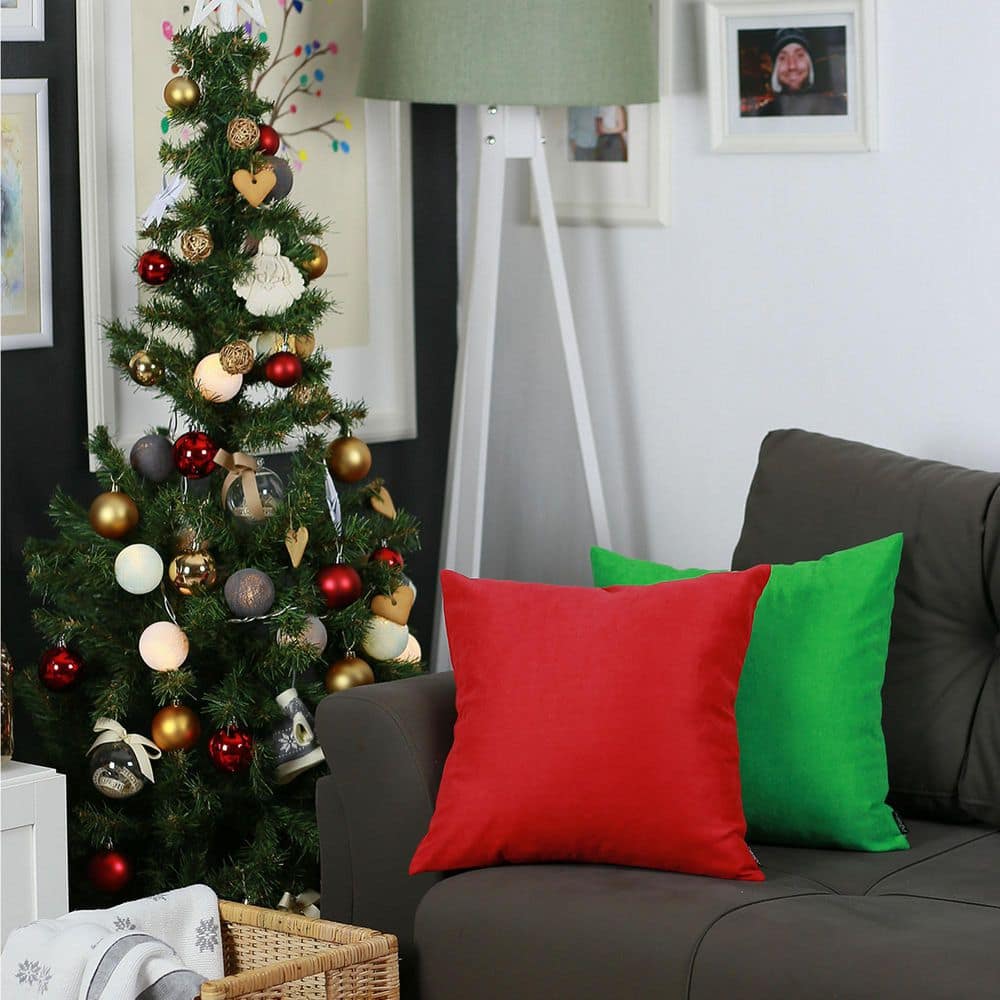 Festive Red and Green Polyester Euro Throw Pillow Set