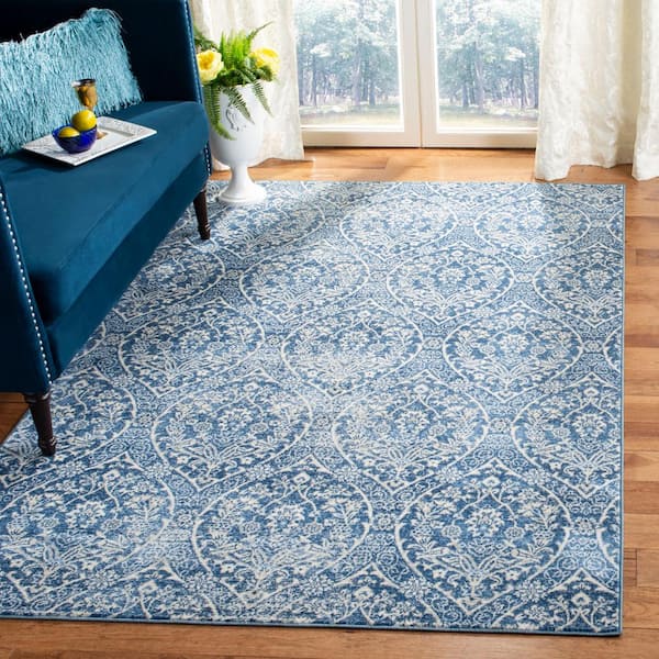 Brentwood Navy/Light Gray 9 ft. x 12 ft. Floral Geometric Medallion Area Rug