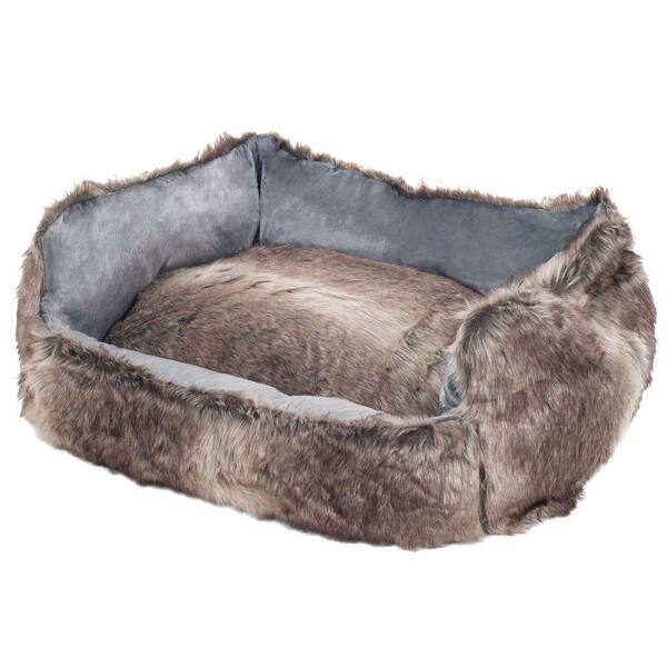 Petmaker Medium Faux Fur Gray Wolf Dog Bed