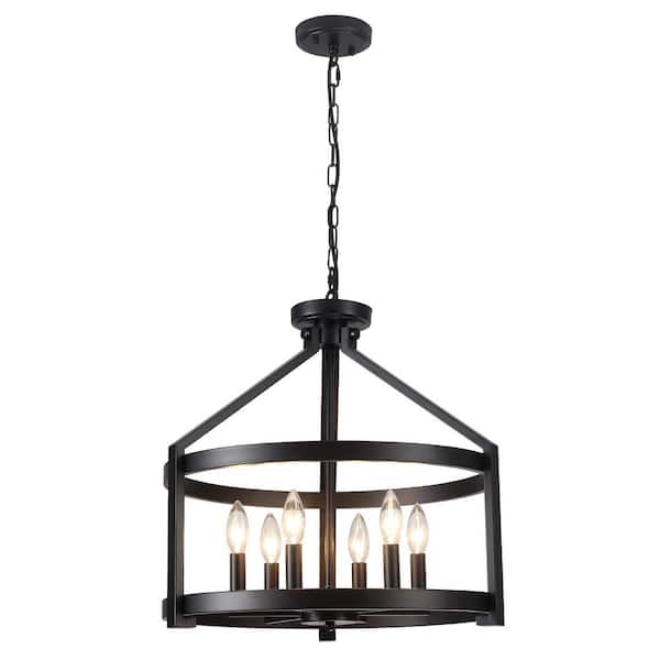 6-Light Black Modern Chandelier Light Fixture with Metal Shade, No Bulbs Included