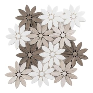 Fresh Vloom Brown/White 5 in. x 6.5 in. Floral Pattern Matte Natural Stone Mosaic Tile Sample