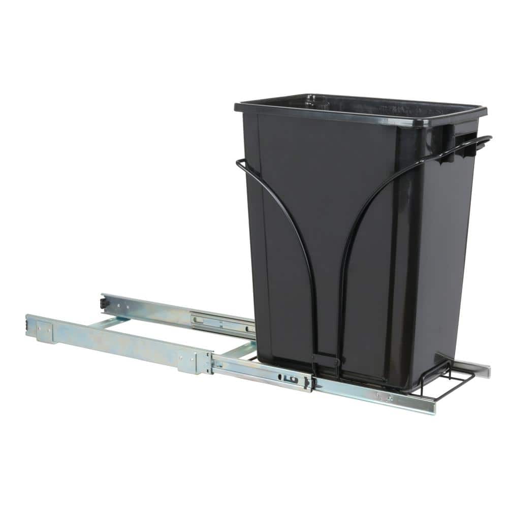 Black Plastic Pull-Out Trash Can with Chrome-Plated Steel Base