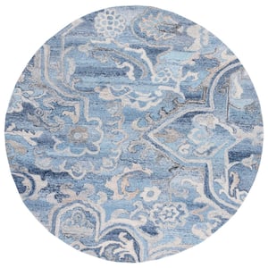 Marquee Blue/Gray 6 ft. x 6 ft. Abstract Floral Round Area Rug