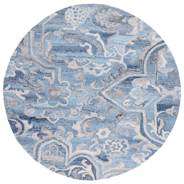 SAFAVIEH Marquee Blue/Gray 6 ft. x 6 ft. Abstract Floral Round Area Rug