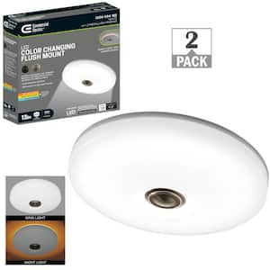 13 in. Round LED Flush Mount with Night Light Feature Interchangeable Medallions Brushed Nickel and Bronze (2-Pack)