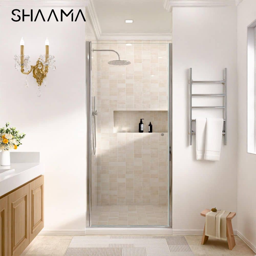 31-32 in. W x 72 in. H Space Saving Pivot Semi-Frameless Swing Shower Door in Chrome Finish with Clear Tempered Glass price history on PriceWatchPro
