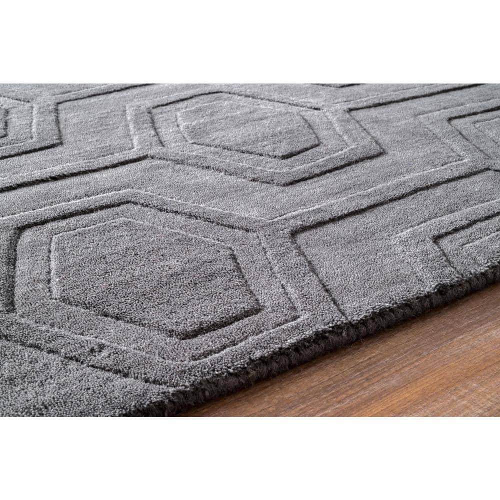 Handmade Hexagon Embossed 73'' Gray Wool Area Rug