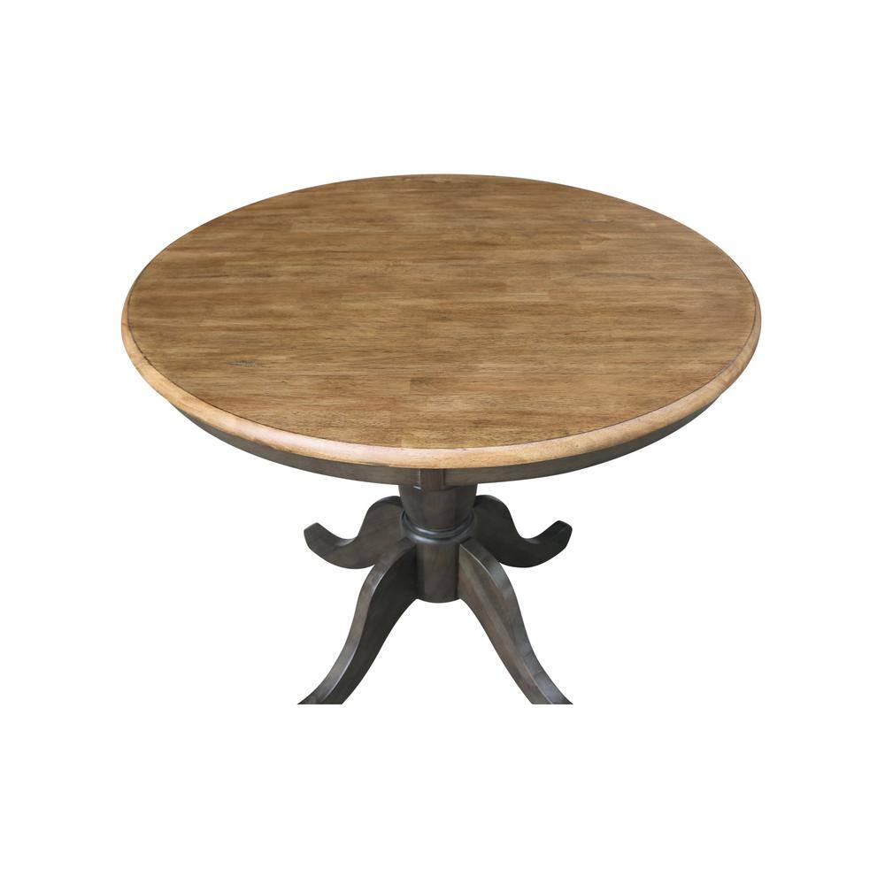 36" Round Hickory and Washed Coal Solid Wood Pedestal Dining Table