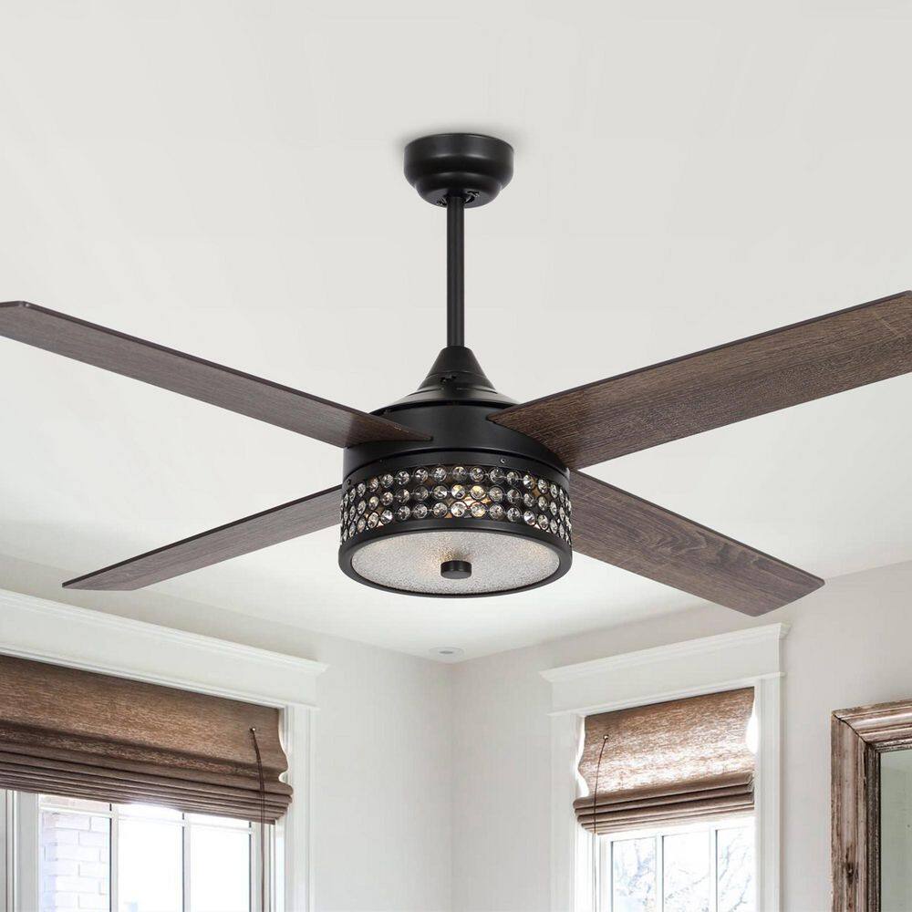 Victoire 52 in. Indoor Black Modern Crystal Ceiling Fan with Light Kit and Remote Control price history on PriceWatchPro