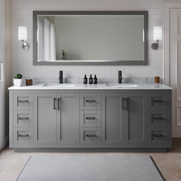 Miranda 84 in. W x 22 in. D x 33.75 in. H Double Bath Vanity in Dark Gray with White Carrara Marble Top