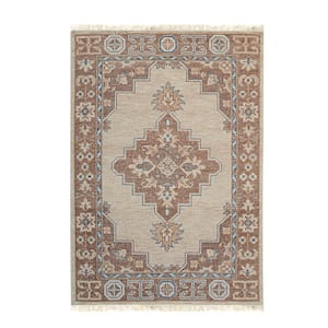 Beige 6 ft. x 9 ft. Hand Knotted Wool Traditional Tabriz Design Rug Area Rug