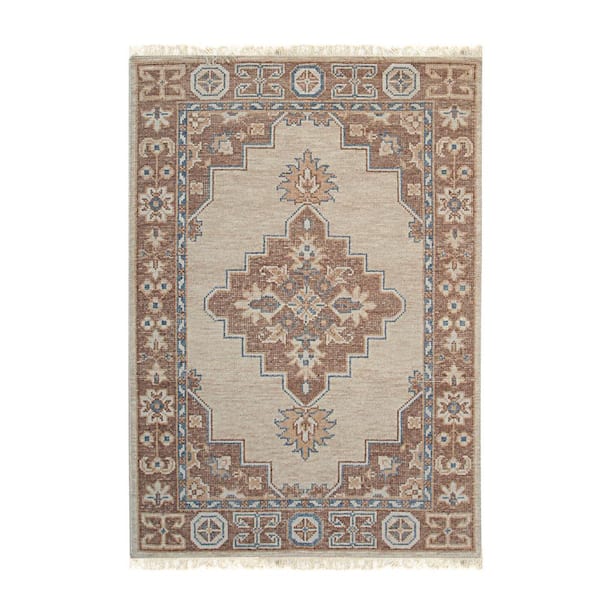 EORC Beige 6 ft. x 9 ft. Hand Knotted Wool Traditional Tabriz Design Rug Area Rug