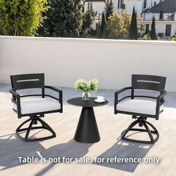 Ember Black Aluminum Swivel Outdoor Rocking Chair with Light Gray Cushions (2-Pack)