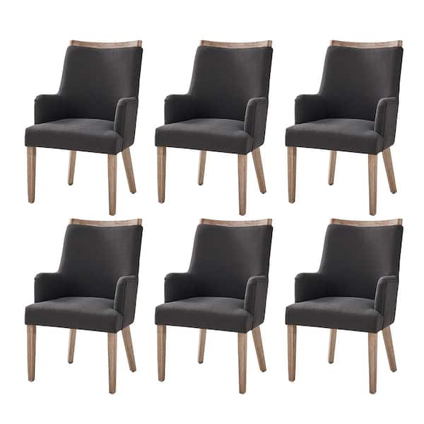 JAYDEN CREATION Borchard Charcoal Farmhouse Solid Wood Upholstered Dining Chair Set of 6