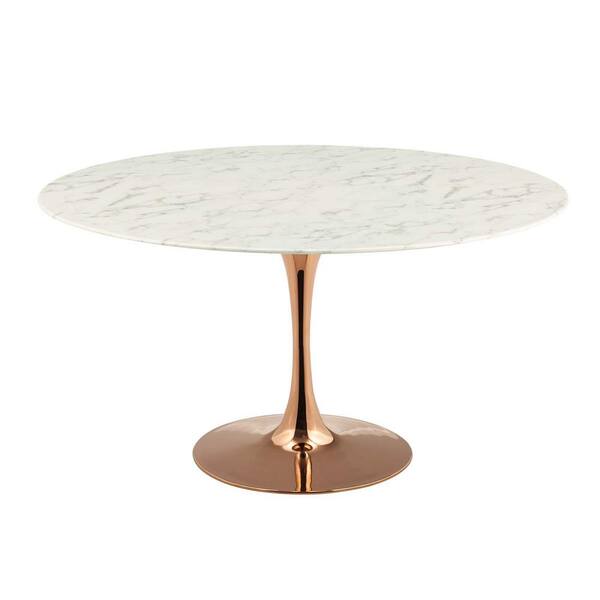 MODWAY 54 in. Lippa in Rose White Round Artificial Marble Dining Table