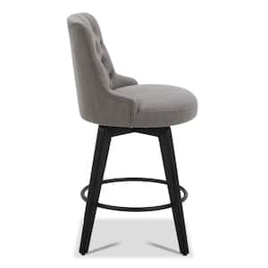 26 in. Haynes Flint Gray High Back Wood Swivel Counter Stool with Fabric Seat