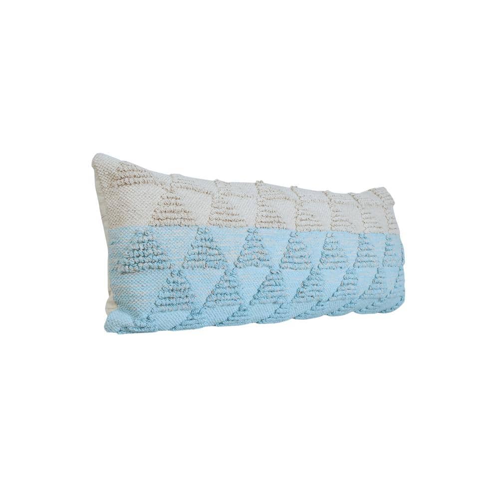Bright Blue and Off-White Geometric Cotton Lumbar Pillow