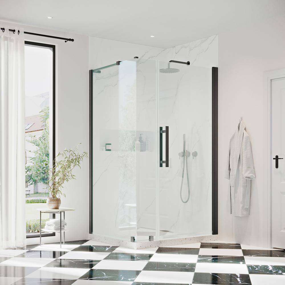Pasadena 36.5" x 72" Frameless Black Glass Shower Kit