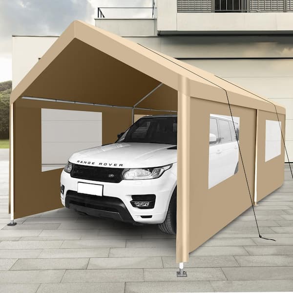 10 ft. x 20 ft. Heavy-Duty Garage Portable Carport Tent for Outdoor Storage Shelter, khaki