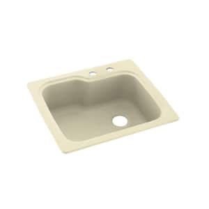 Dual-Mount Solid Surface 25 in. x 22 in. 2-Hole Single Bowl Kitchen Sink in Bone