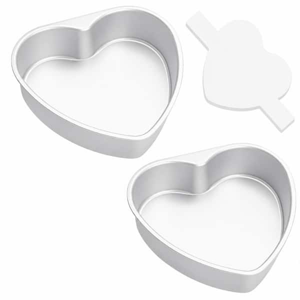 8 in. Heart-Shaped Aluminum Nonstick Cake Baking Pan with 50 Pre-Cut Parchment Paper Rounds (2-Pack)