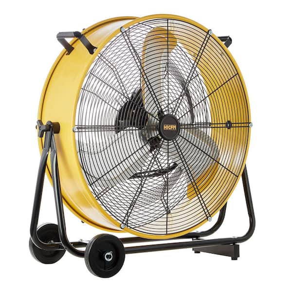 WOCK HICFM 24 in. Yellow High Velocity Industrial Drum Fan, 3-Speed, 8300 CFM, for Basement, Warehouse, Factory