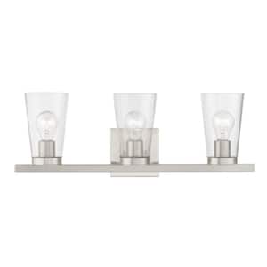 Ridgeway 22.5 in. 3-Light Brushed Nickel Vanity Light with Clear Glass