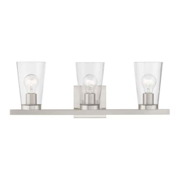 AVIANCE LIGHTING Ridgeway 22.5 in. 3-Light Brushed Nickel Vanity Light with Clear Glass