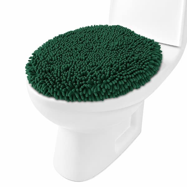 Soft Chenille Toilet Lid Cover with Non-Slip Latex Backing, Machine Washable, Fits Round Elongated and Oblong Lids