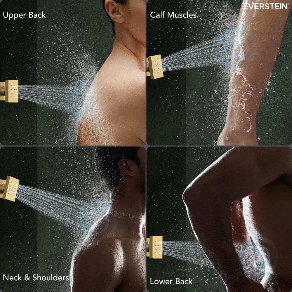 Gold Thermostatic 12" Triple Showerhead System with Handheld