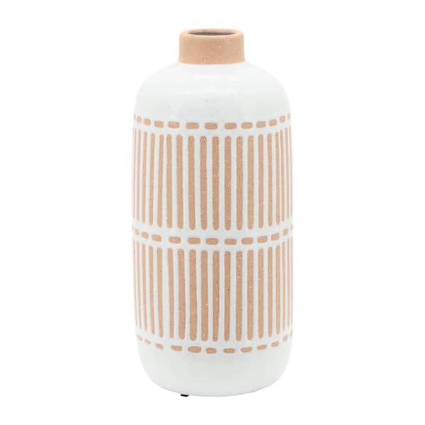 Liv & Skye 12 in. Ivory Stoneware Aztec Decorative Vase