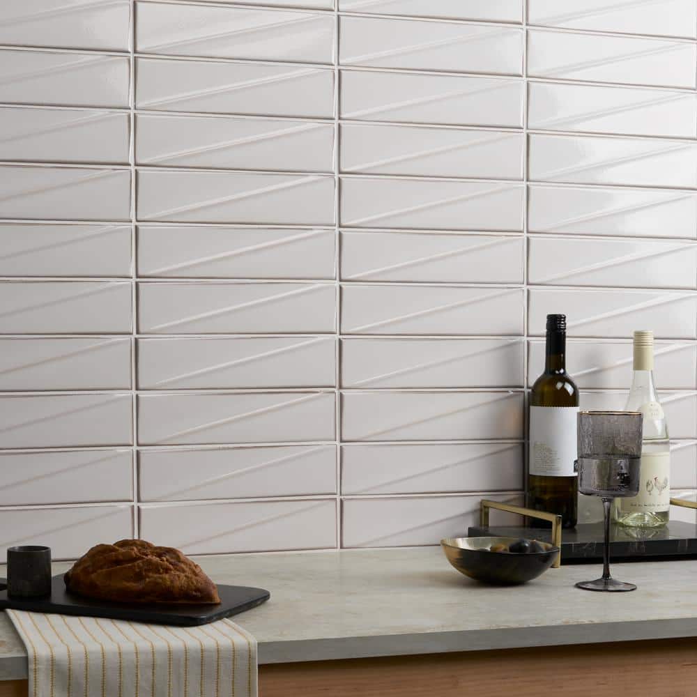 Ice White Glossy Ceramic Subway Wall Tile 3x12