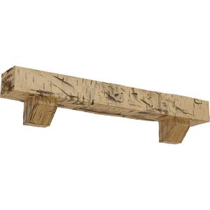 4 in. x 8 in. x 6 ft. Hand Hewn Faux Wood Fireplace Mantel Kit, Ashford Corbels, Natural Pine